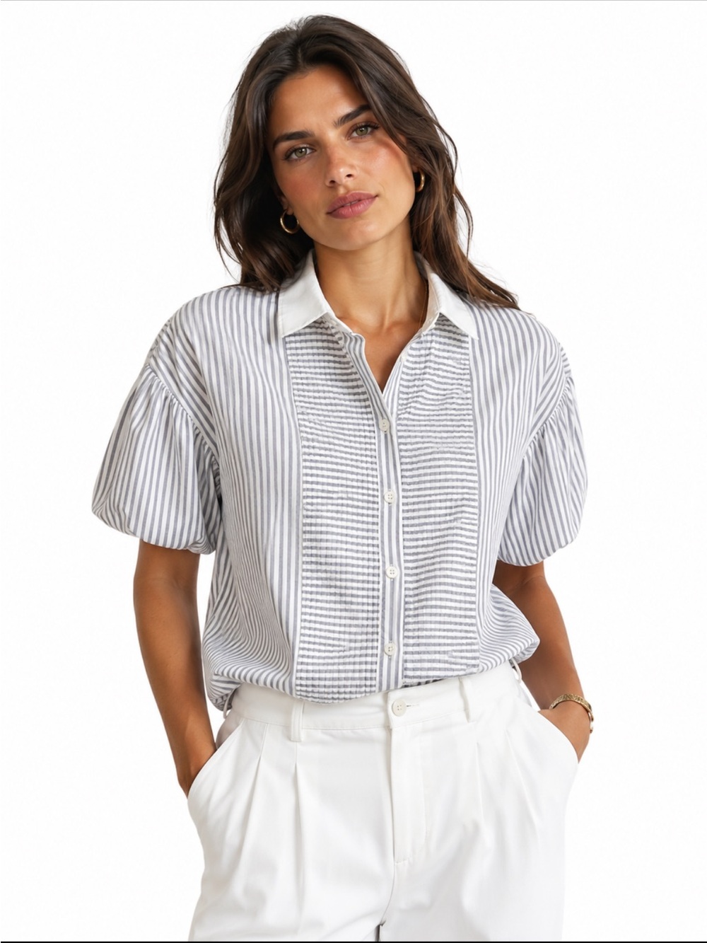 Red Valentino Pleated Puff Sleeve Blouse